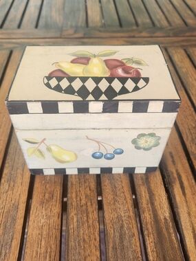Handcrafted Wooden Recipe Box Storage Fruit Bowl Design w/ Recipe Cards Rustic